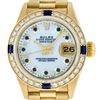 Image 2 : Rolex Ladies 18K Yellow Gold MOP Sapphire President Wristwatch With Rolex Box &
