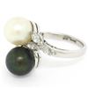 Image 5 : Solid Platinum Tahitian Black White Pearl Marquise Diamond Bypass Cocktail Ring