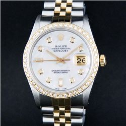 Rolex Mens 2 Tone 14K Mother Of Pearl Baguette Diamond Datejust Wristwatch