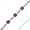 Image 2 : Antique Art Deco 14kt White Gold Carnelian and Diamond Etched Filigree Bracelet