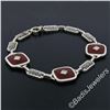 Image 3 : Antique Art Deco 14kt White Gold Carnelian and Diamond Etched Filigree Bracelet
