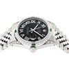 Image 2 : Rolex Mens Stainless Steel Black Roman Diamond & Emerald Datejust Wristwatch Wit