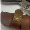 Image 3 : 5" Rivoted Wood Handled Damascus Skinning Knife With Stitched Leather Sheath