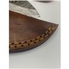 Image 4 : 5" Rivoted Wood Handled Damascus Skinning Knife With Stitched Leather Sheath