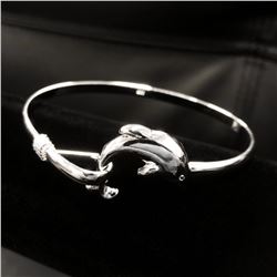 Beautiful Ladies 925 Sterling Silver Dolphin Bangle