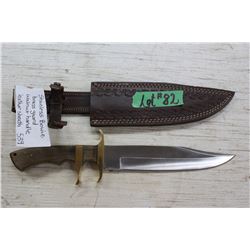 Stainless Steel Bowie Knife with Brass Guard, Walnut Handle and Leather Sheath