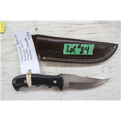 Stainless Steel Bowie Knife with Buffalo Horn Handle and Leather Sheath