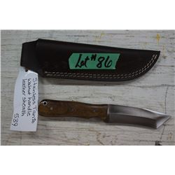 Stainless Steel Tanto Knife with Walnut Handle and Leather Sheath