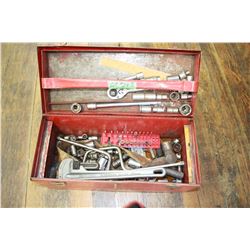 Tool Box with Sockets, Pipe Wrench, etc.