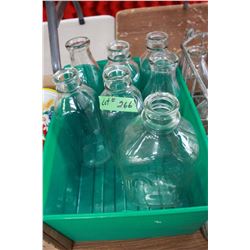 Box with (6) 1 Quart Milk Bottles and (1) 2 Quart Bottle