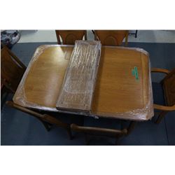 Wooden Table with 2 Leaves (end inserts); 6 Chairs (1 Captains)