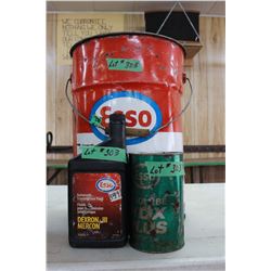 Esso Five Gallon Pail; Oil Can; 1 Liter of Oil (Full)