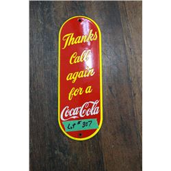 "Coca Cola" Metal Door Push/Sign "Thanks"