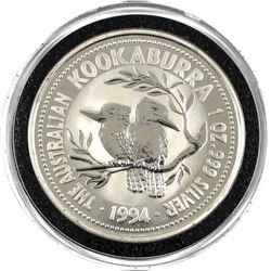 1994 Australia $1 1oz .999 Fine Silver Kookaburra in Capsule. Lower Mintage of 174,561pcs. (TAX Exem
