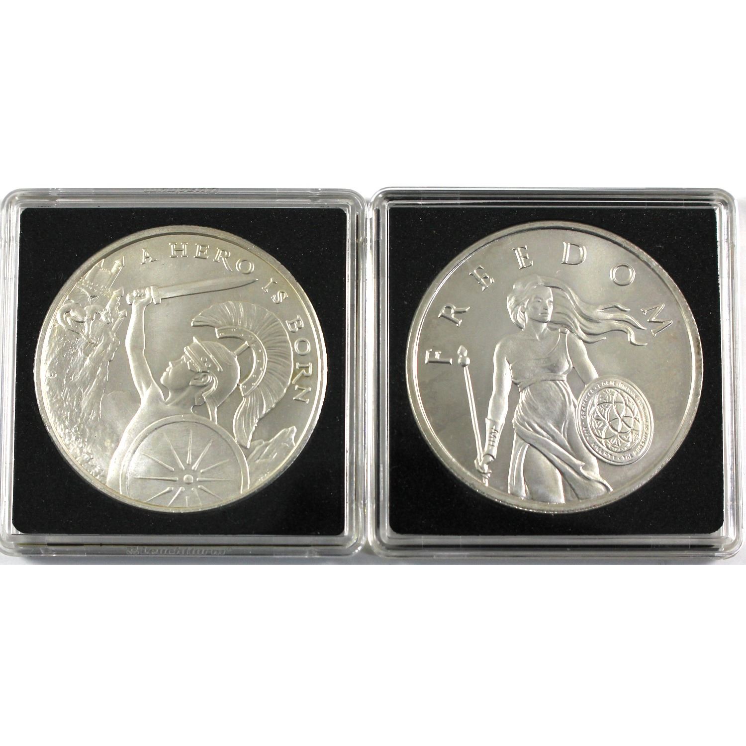 Pair of 1oz fine silver rounds. Lot includes: 2x Silver Shield rounds ...