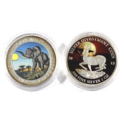Pair of 1oz colourized Fine silver coins. Lot includes; 2016 Republic of Somalia African Elephant a