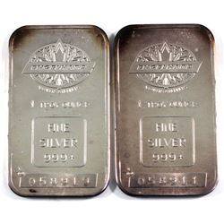 2x vintage Engelhard 1oz Silver Bars, Maple leaf Variety with Blank Back without borders with Canadi