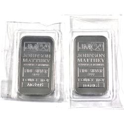 2x 1oz Johnson Matthey fine silver bars. Lot includes "A" Series and "B" series issues. Still sealed