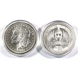 Pair of 1oz fine silver rounds. Lot includes: 2017 Morgue Ann Zombucks and TSP Long Live The Republi