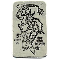 5oz fine silver Monarch bar featuring a Viking with Shield & Weapon. Old pour style. (tax exempt)
