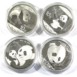 Set of 4x 30 gram 10 Yuan fine silver proof China Pandas. Lot includes: 2016, 2017, 2018 & 2019. Co