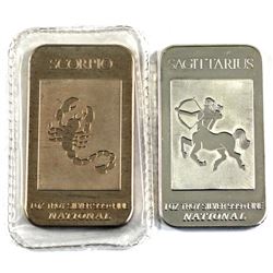 Pair of 1oz National .999 Fine Silver Art Bars - Scorpio & Sagittarius. 2pcs (TAX Exempt)