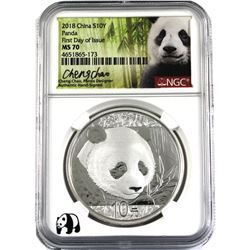 2018 China 30g .999 Fine Silver Panda First Day of Issue NGC Certified MS-70 Signed by Cheng Chao, t