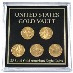 United States Gold Vault Featuring 5x 2007 1/10oz Fine Gold Eagles in Hard Plastic Holder. (TAX Exem