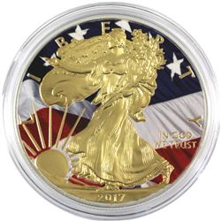 2017 USA 1oz Coloured American Flag .999 Fine Silver Eagle in Capsule. (TAX Exempt)