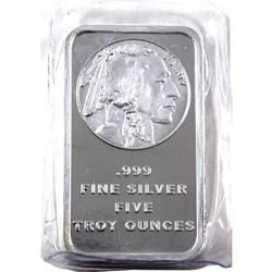5oz Indian Head Liberty .999 Fine Silver Bar in Plastic. (TAX Exempt)