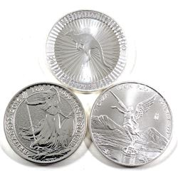 Lot of 3x 2016 1oz Fine Silver Coins - Australian Kangaroo, Great Britain Britannia & Mexico Liberta