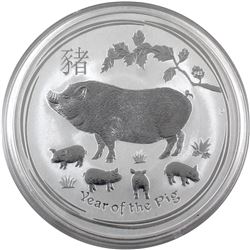 2019 Australia 10oz Year of the Pig .9999 Fine Silver Coin (Scratched capsule). (TAX Exempt)