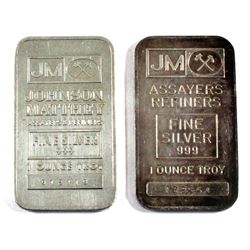 1oz Johnson Matthey Regular & Blank Back .999 Fine Silver Bars. 2pcs (TAX Exempt)