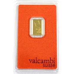 Valcambi Suisse 2.5g .9999 Fine Gold Bar in Certificate and Plastic Holder. (TAX Exempt)