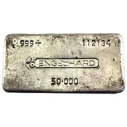 VINTAGE 50oz Engelhard Old Hand Poured .999 Fine Silver Bar. (TAX Exempt)