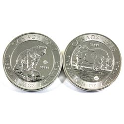 2016 Canada 1.25oz Bison & 2017 1.5oz Grizzly Bear .9999 Fine Silver Coins (Lightly toned & 2017 is