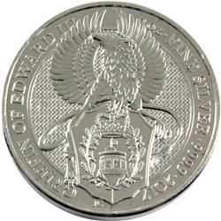 2017 Great Britain 2oz .9999 Fine Silver Queen's Beasts - The Griffin (Scratched on back of coin). T