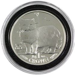 Scarce 1989 Isle of Man 1oz Crown Proof Persian Cat .999 Fine Silver Coin in Capsule. Only 50,000 co