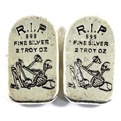 Monarch Precious Metals 2oz Skeleton R.I.P. Tombstone .999 Fine Silver with Limited Mintage of 999!