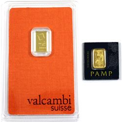 Valcambi Suisse & Pamp Suisse 1g .9999 Fine Gold Bars in Certificates and Plastic Holders. 2pcs (TAX