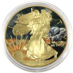 2015 USA 1oz African Plains Elephant Coloured & Gilded .999 Fine Silver Eagle in Capsule. (TAX Exemp