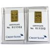 Image 1 : Credit Suisse 2g .9999 Fine Gold Bars in Certificates. 2pcs (TAX Exempt)