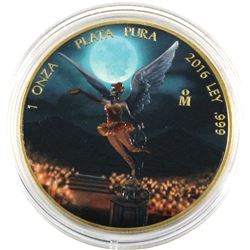 2016 Mexico 1oz Coloured & Gilded .999 Fine Silver Libertad in Capsule. (TAX Exempt)