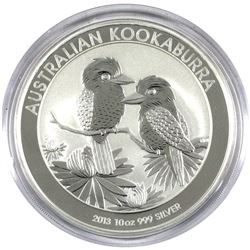 2013 Australia 10oz .999 Fine Silver Kookaburra (Capsule lightly scuffed). TAX Exempt