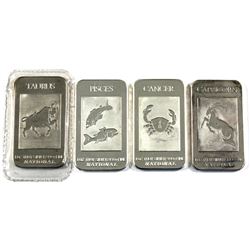 National 1oz .999 Fine Silver Bars Zodiac Signs Design - Cancer, Capricorn, Taurus & Pisces (Toned,