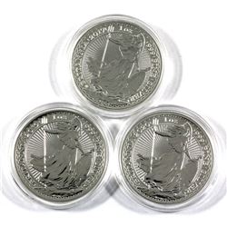 2017, 2019 & 2020 Great Britain 1oz .999 Fine Silver Britannia's. 3pcs (TAX Exempt)