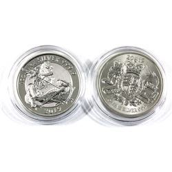 2019 Great Britain 1oz Valiant & Royal Arms .999 Fine Silver Coins (Lightly toned). 2pcs (TAX Exempt