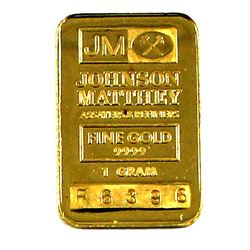 Johnson Matthey 1g .9999 Fine Gold Bar. (TAX Exempt)