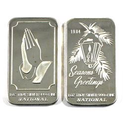 Vintage National 1oz .999 Fine Silver Art Bars - Prayer & 1984 Seasons Greetings. 2pcs (TAX Exempt)