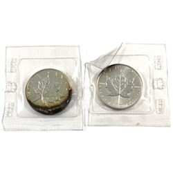 1988 & 1989 Canada 1oz .9999 Fine Silver Maple Leafs in Original Sealed Mint Plastic (Toned). 2pcs (